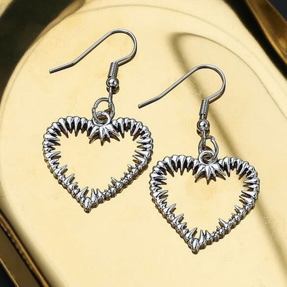 Any 3/$25! Silver Barbed Heart Drop Earrings - Picture 3 of 6